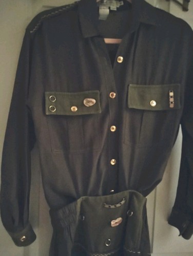 Olive green faux military suit - military,